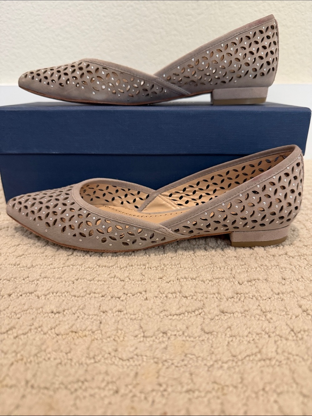 Pour La Victoire Taupe Laser-Cut Pointed Toe Flats